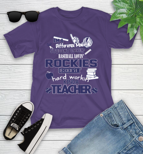 Colorado Rockies MLB I'm A Difference Making Student Caring Baseball Loving Kinda Teacher Youth T-Shirt 3