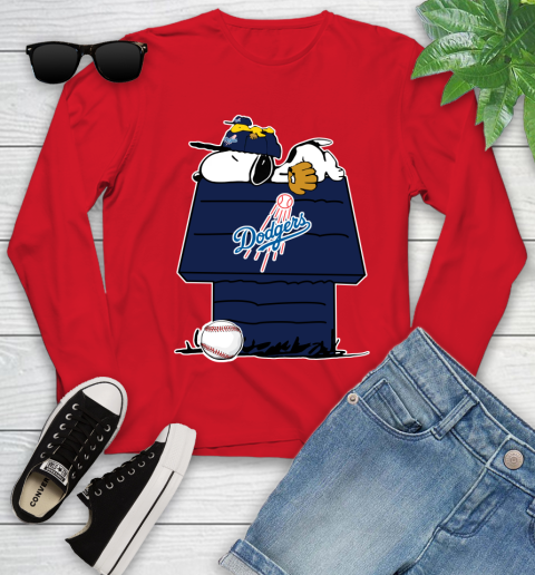 MLB Los Angeles Dodgers Snoopy Woodstock The Peanuts Movie Baseball T Shirt_000 Youth Long Sleeve 11