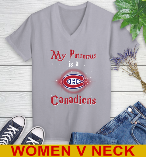 NHL Hockey Harry Potter My Patronus Is A Montreal Canadiens Women's V-Neck T-Shirt 4