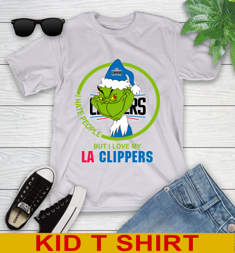 LA Clippers NBA Christmas Grinch I Hate People But I Love My Favorite Basketball Team Youth T-Shirt 5