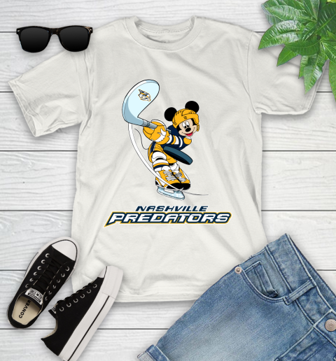 NHL Hockey Nashville Predators Cheerful Mickey Mouse Shirt Youth T-Shirt 2
