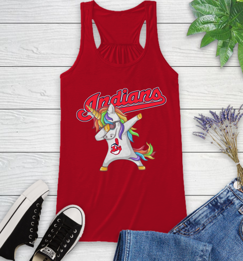 Cleveland Indians MLB Baseball Funny Unicorn Dabbing Sports Racerback Tank 6
