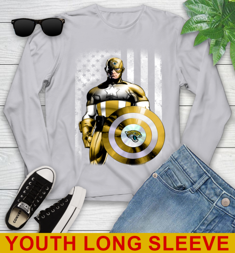 Jacksonville Jaguars NFL Football Captain America Marvel Avengers American Flag Shirt Youth Long Sleeve 5