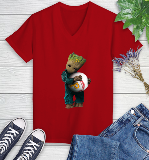 MLB Groot Guardians Of The Galaxy Baseball Sports Pittsburgh Pirates Women's V-Neck T-Shirt 12