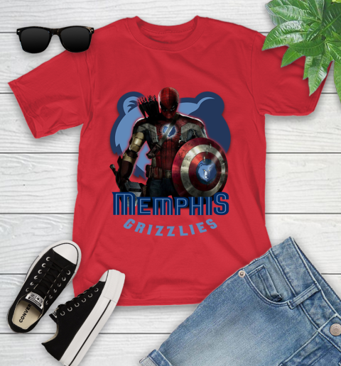 Memphis Grizzlies NBA Basketball Captain America Thor Spider Man Hawkeye Avengers Youth T-Shirt 10