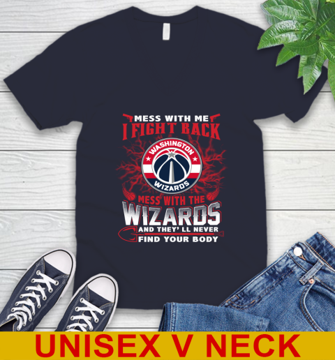 NBA Basketball Washington Wizards Mess With Me I Fight Back Mess With My Team And They'll Never Find Your Body Shirt V-Neck T-Shirt 2