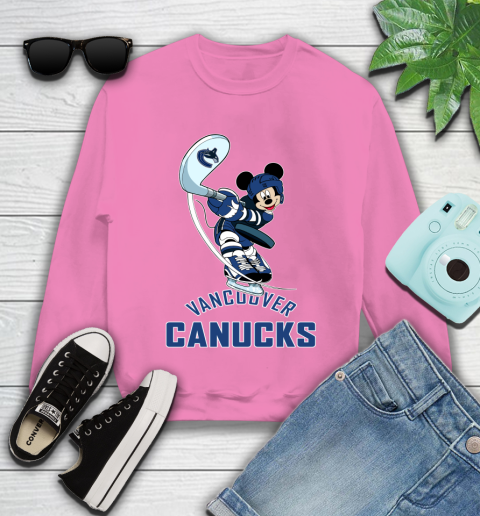 NHL Hockey Vancouver Canucks Cheerful Mickey Mouse Shirt Youth Sweatshirt 6