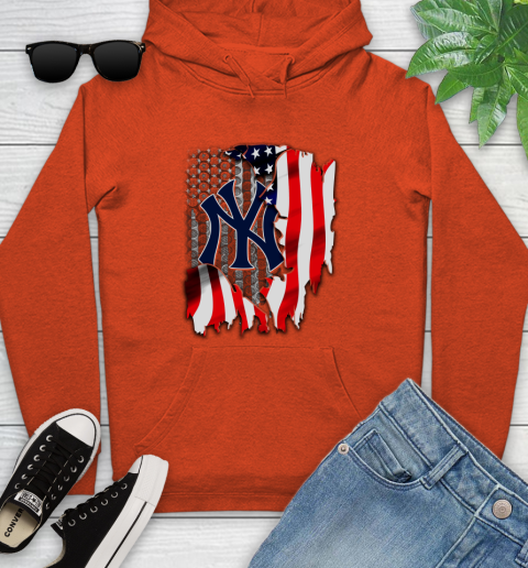 New York Yankees MLB Baseball American Flag Youth Hoodie 4