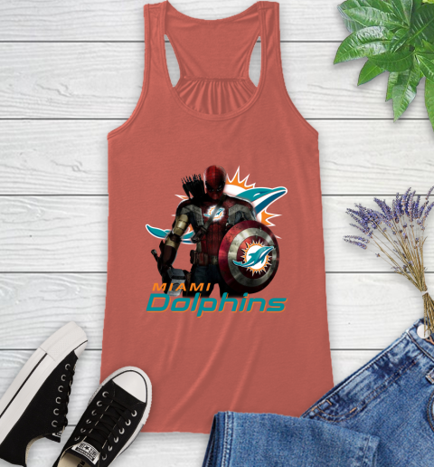 NFL Captain America Thor Spider Man Hawkeye Avengers Endgame Football Miami Dolphins Racerback Tank 4
