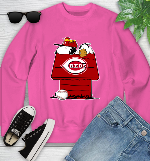 MLB Cincinnati Reds Snoopy Woodstock The Peanuts Movie Baseball T Shirt Youth Sweatshirt 7