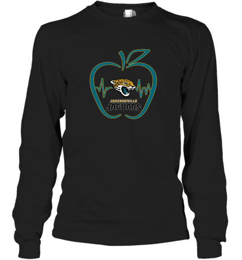 Apple Heartbeat Teacher Symbol Jacksonville Jaguars Long Sleeve T-Shirt