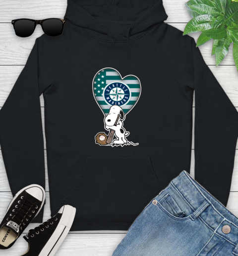 Seattle Mariners MLB Baseball The Peanuts Movie Adorable Snoopy Youth Hoodie 2