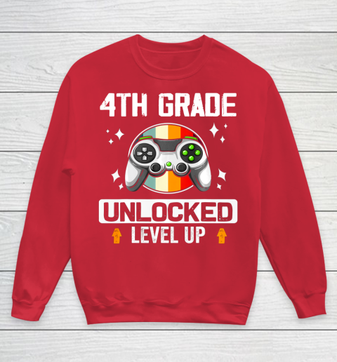 Next Level t shirts 4th Grade Unlocked Level Up Back To School Fourth Grade Gamer Youth Sweatshirt 7