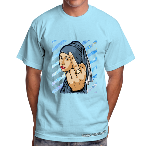 Air Jordan 1 Fearless Facetasm Matching Sneaker Tshirt The girl With The Pearl Earing Middle Finger White and Blue Jordan Tshirt