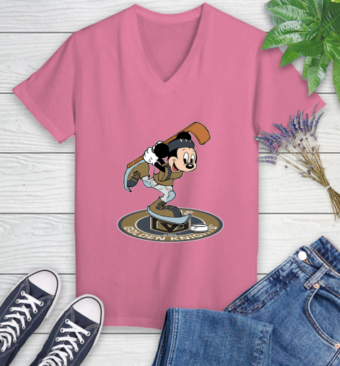 NHL Hockey Vegas Golden Knights Cheerful Mickey Disney Shirt Women's V-Neck T-Shirt 11