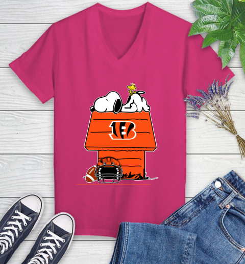 Cincinnati Bengals NFL Football Snoopy Woodstock The Peanuts Movie Women's V-Neck T-Shirt 9
