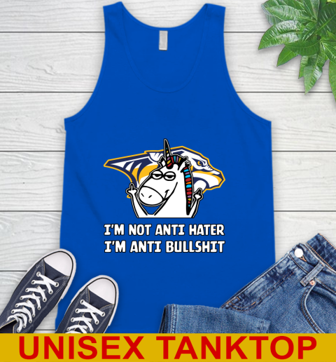 Nashville Predators NHL Hockey Unicorn I'm Not Anti Hater I'm Anti Bullshit Tank Top 5