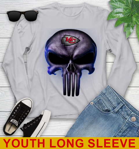 Kansas City Chiefs NFL Football Punisher Skull Sports Youth Long Sleeve 5