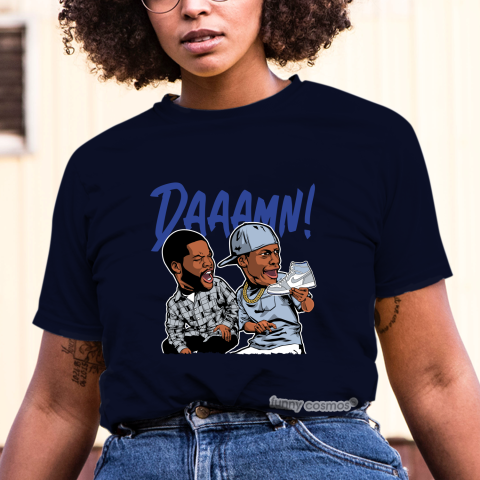 Air Jordan 1 Racer Blue Matching Sneaker Shirt Daaamn Meme White And Racer Blue Sneaker White Tshirt