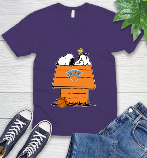 New York Knicks NBA Basketball Snoopy Woodstock The Peanuts Movie V-Neck T-Shirt 10