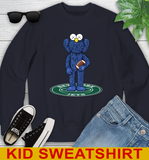 NFL Football New York Jets Kaws Bff Blue Figure Shirt Youth Sweatshirt 3