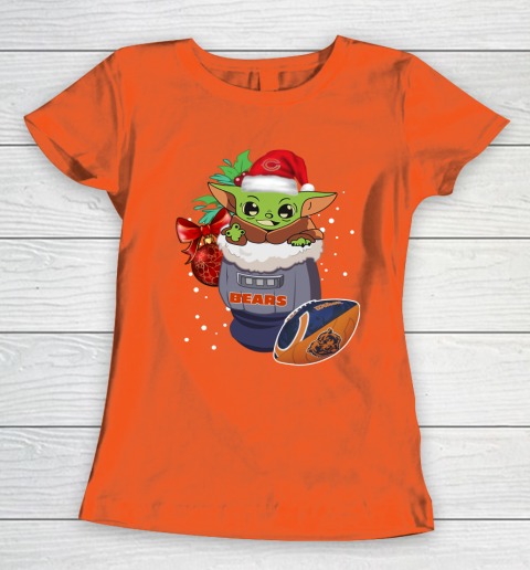 Chicago Bears Christmas Baby Yoda Star Wars Funny Happy NFL Women's T-Shirt 5