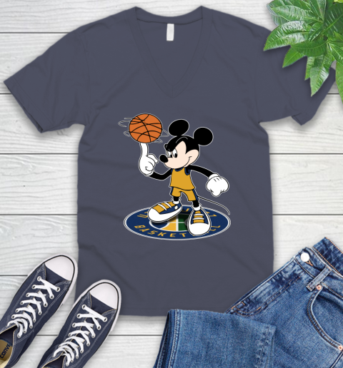 NBA Basketball Utah Jazz Cheerful Mickey Disney Shirt V-Neck T-Shirt 8