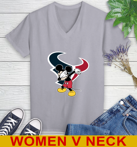 Houston Texans NFL Football Dabbing Mickey Disney Sports Women's V-Neck T-Shirt 5