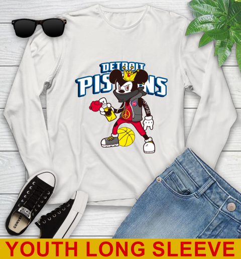 Detroit Pistons NBA Basketball Mickey Peace Sign Sports Youth Long Sleeve 12