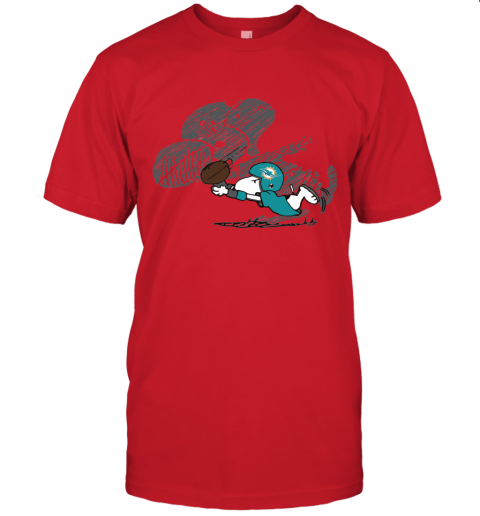 Miami Dolphins Snoopy Plays The Football Game Unisex Jersey Tee