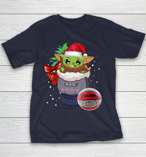 Houston Rockets Christmas Baby Yoda Star Wars Funny Happy NBA Youth T-Shirt 4