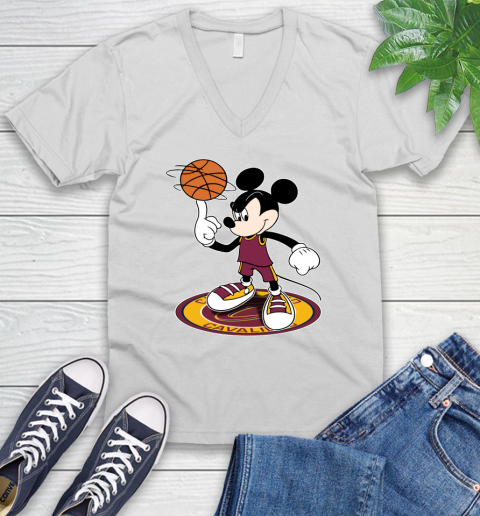NBA Basketball Cleveland Cavaliers Cheerful Mickey Disney Shirt V-Neck T-Shirt 2