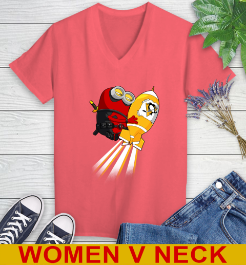 NHL Hockey Pittsburgh Penguins Deadpool Minion Marvel Shirt Women's V-Neck T-Shirt 6