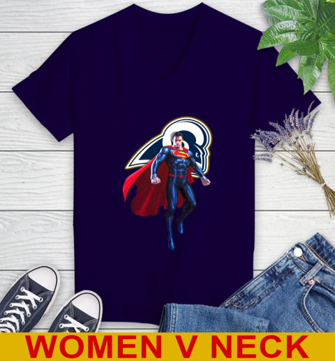 NFL Superman DC Sports Football Los Angeles Rams Women's V-Neck T-Shirt 4
