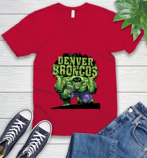 Denver Broncos NFL Football Incredible Hulk Marvel Avengers Sports V-Neck T-Shirt 8