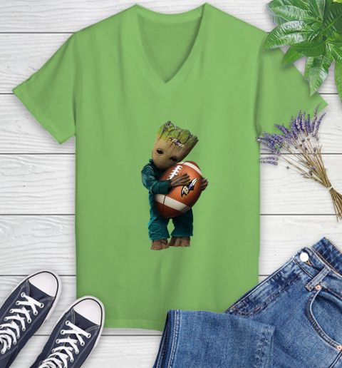 NFL Groot Guardians Of The Galaxy Football Sports Baltimore Ravens Women's V-Neck T-Shirt 11