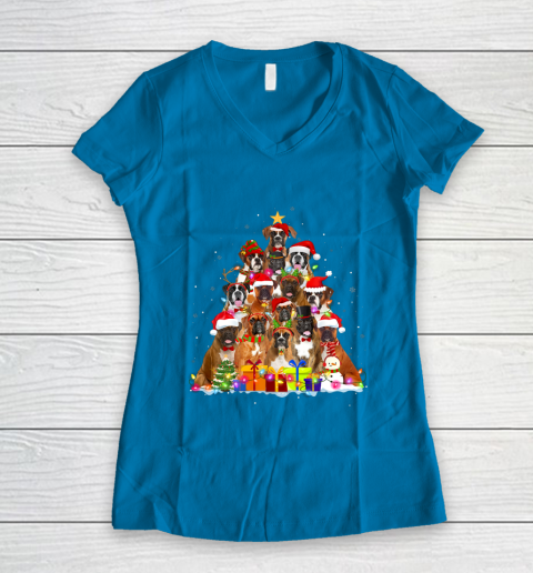 Christmas Pajama Boxer Tree Xmas Gifts Dog Dad Mom Women's V-Neck T-Shirt 5
