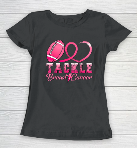 Tackle Breast Cancer Awareness Football Pink Ribbon Women's T-Shirt