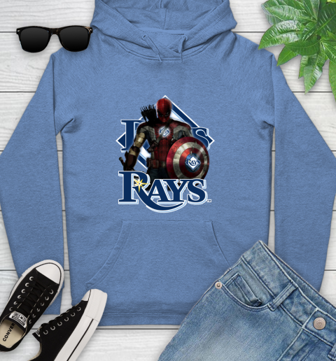 MLB Captain America Thor Spider Man Hawkeye Avengers Endgame Baseball Tampa Bay Rays Youth Hoodie 12