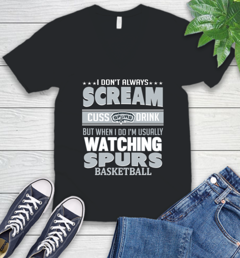 San Antonio Spurs NBA Basketball I Scream Cuss Drink When I'm Watching My Team V-Neck T-Shirt