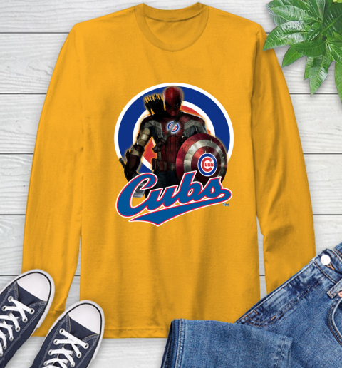 MLB Captain America Thor Spider Man Hawkeye Avengers Endgame Baseball Chicago Cubs Long Sleeve T-Shirt 3