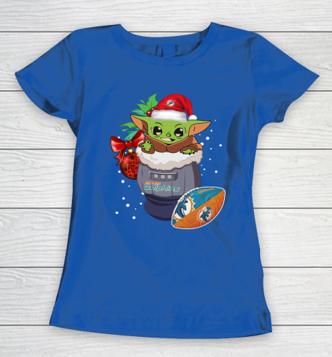 Miami Dolphins Christmas Baby Yoda Star Wars Funny Happy NFL Women's T-Shirt 9