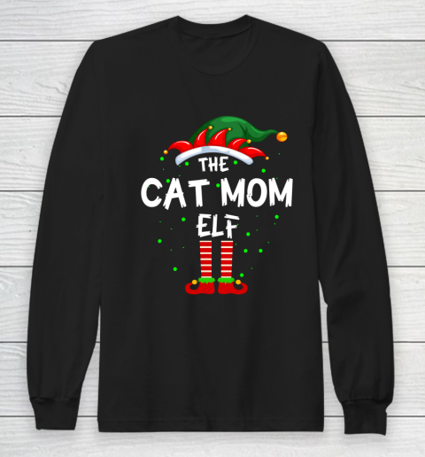 The Cat Mom Elf Family Matching Group Funny Christmas Pajama Long Sleeve T-Shirt