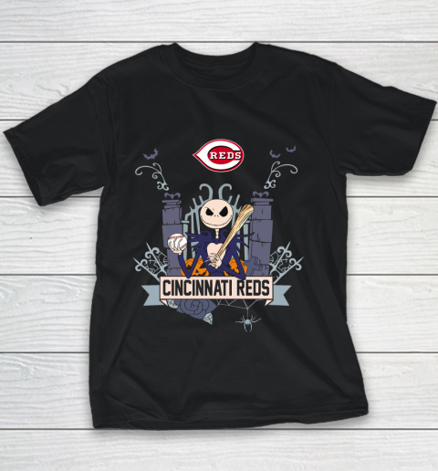 MLB Cincinnati Reds Baseball Jack Skellington Halloween Youth T-Shirt