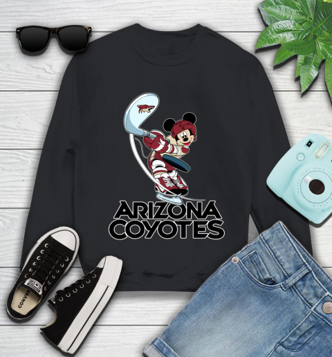 NHL Hockey Arizona Coyotes Cheerful Mickey Mouse Shirt Youth Sweatshirt