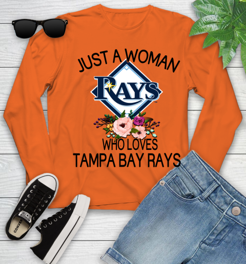 MLB Just A Woman Who Loves Tampa Bay Rays Baseball Sports Youth Long Sleeve 2