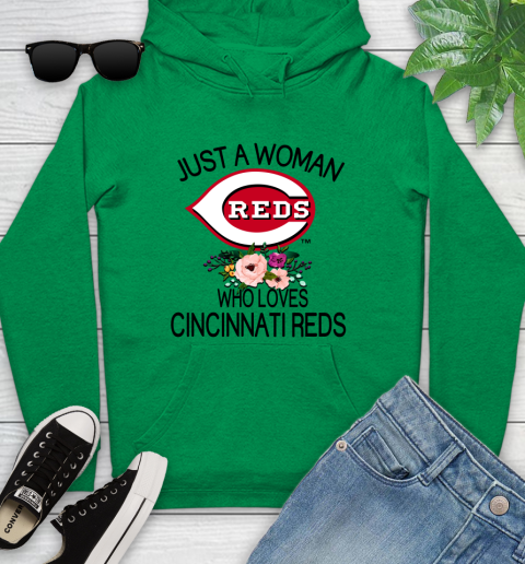 MLB Just A Woman Who Loves Cincinnati Reds Baseball Sports Youth Hoodie 5