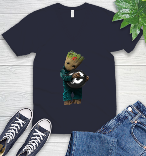 NHL Groot Guardians Of The Galaxy Hockey Sports Calgary Flames V-Neck T-Shirt 3