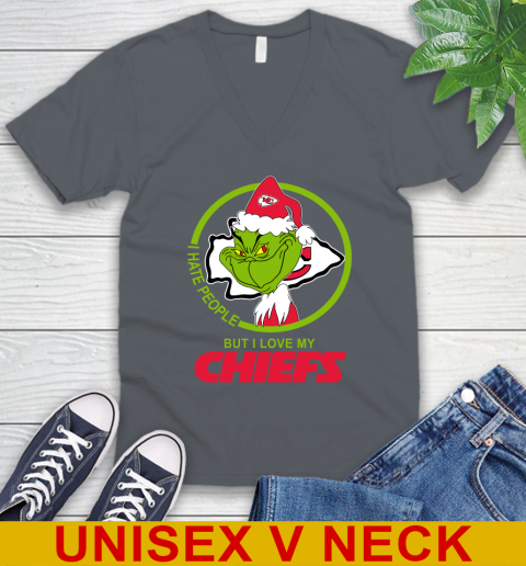 Kansas City Chiefs NFL Christmas Grinch I Hate People But I Love My Favorite Football Team V-Neck T-Shirt 5