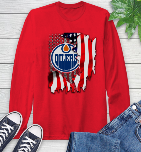 Edmonton Oilers NHL Hockey American Flag Long Sleeve T-Shirt 11